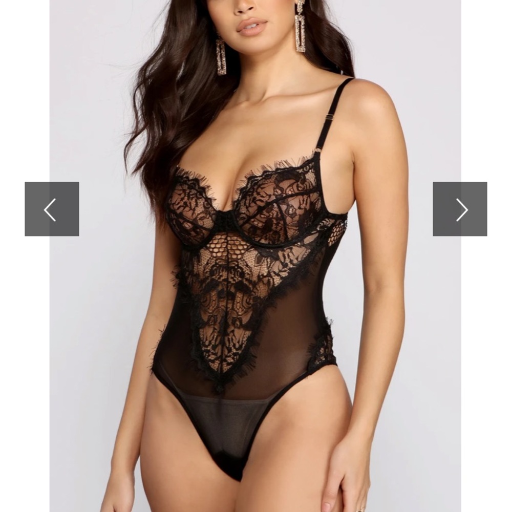Eyelash lace mesh bodysuit